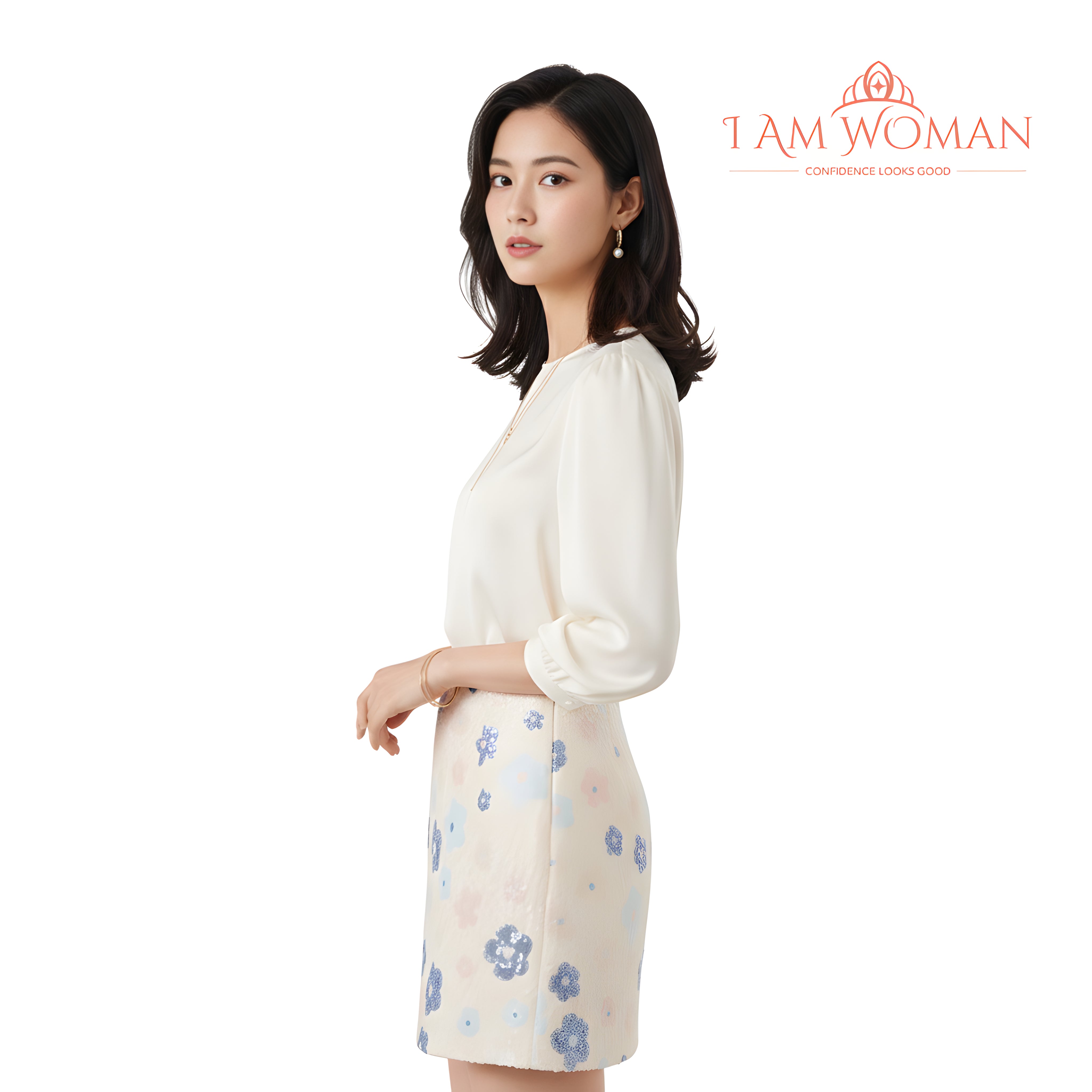 I Am Woman Pastel Sequin Floral Embellished Mini Skirt