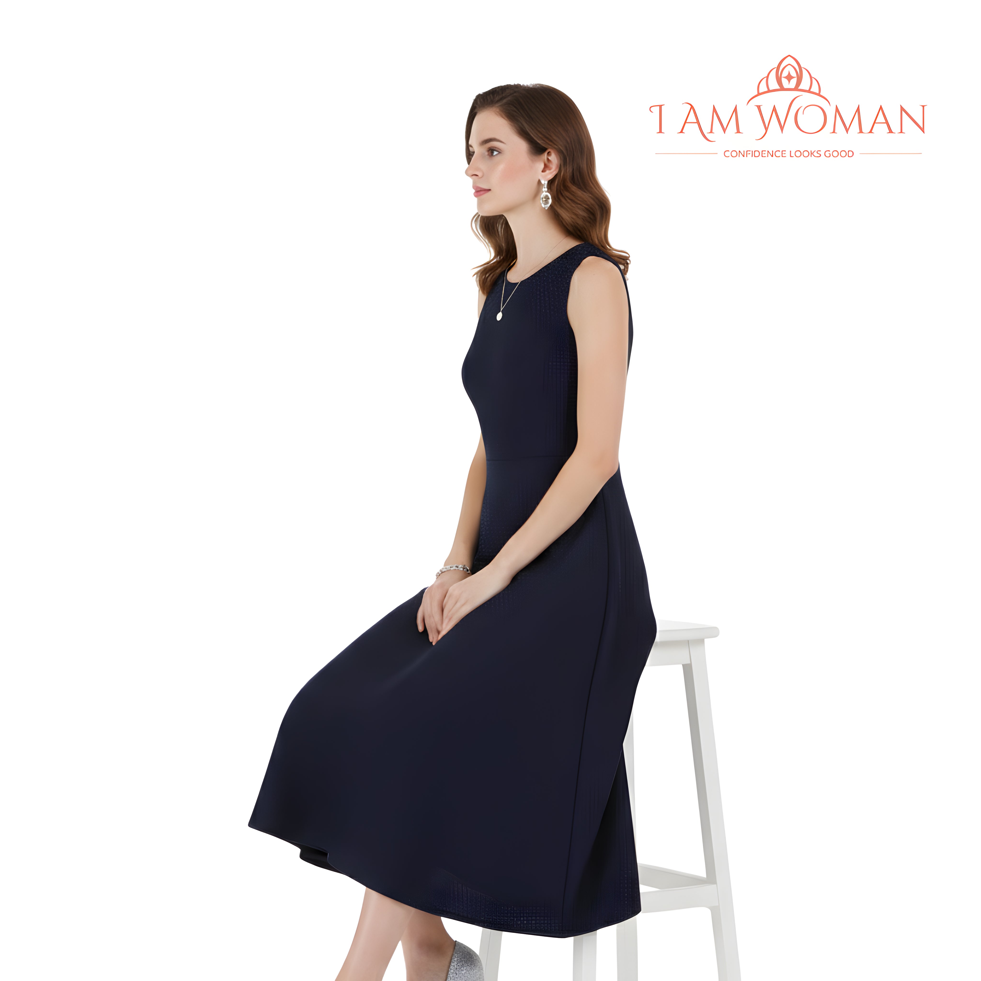I Am Woman Navy Blue Shimmer Long Dress