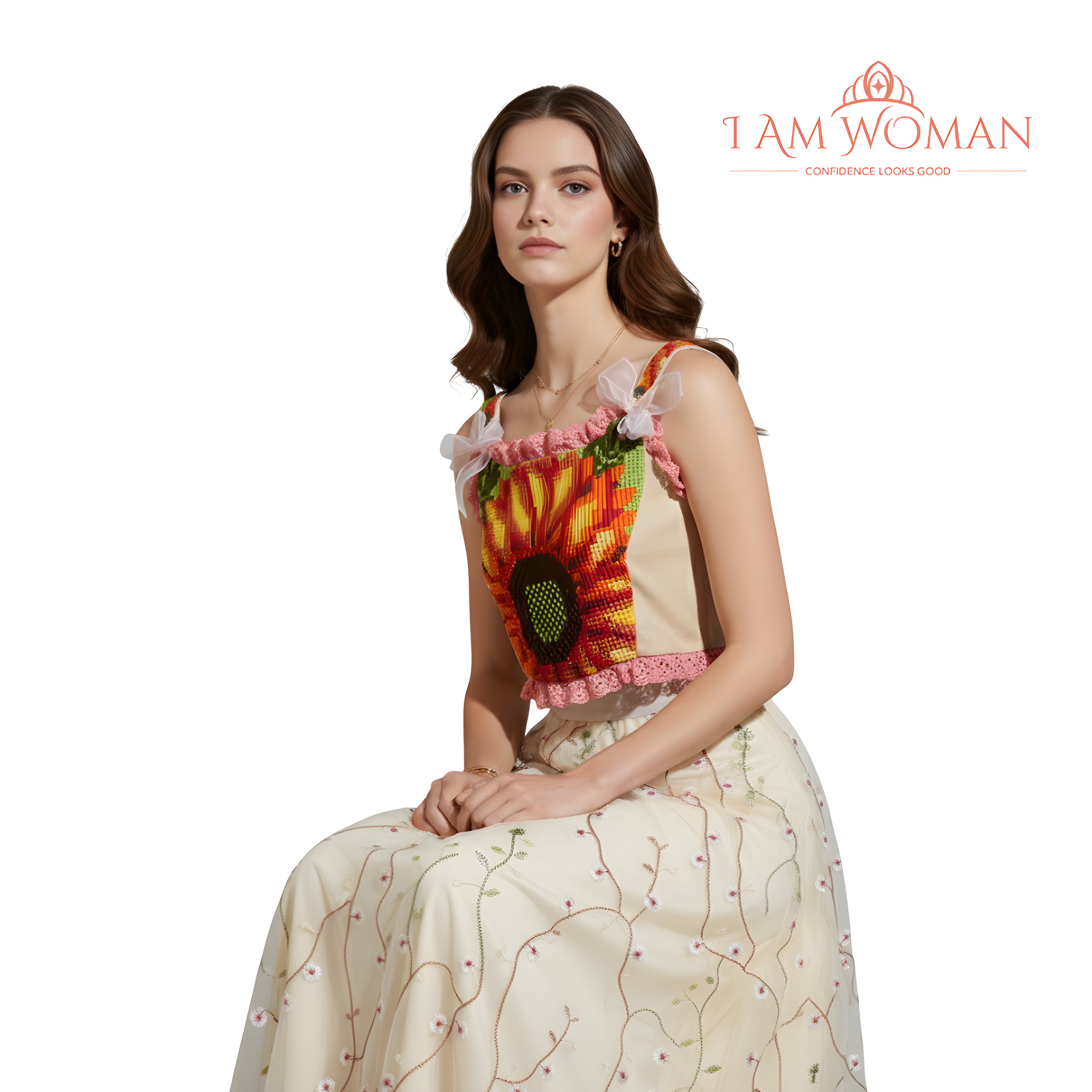 I Am Woman Sunflower Embroidered Cropped Top