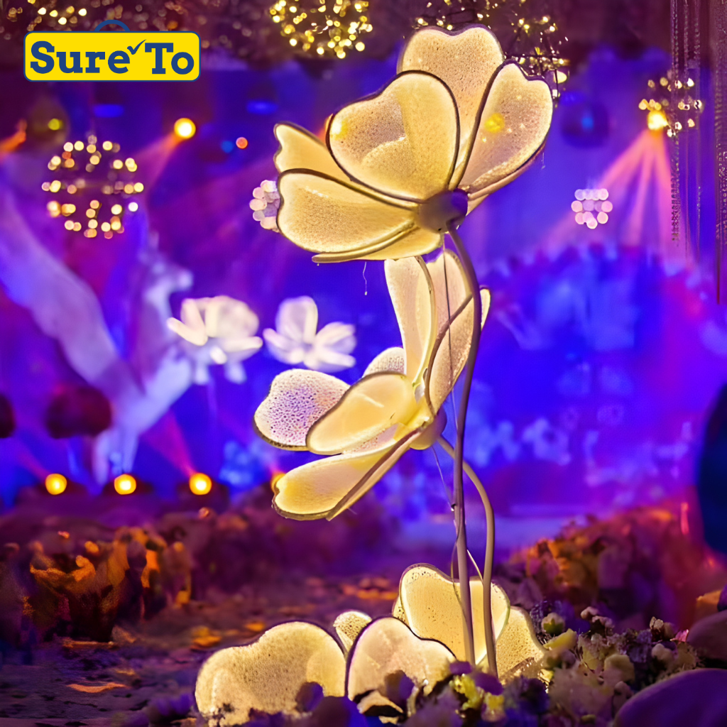 Sureto Set of 4 Flower Head Rose and Peony Wedding Walkway Props with LED Lamps
