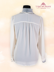 White Blouse With Black Line Bow Detail