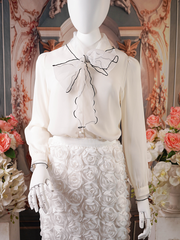White Blouse With Black Line Bow Detail