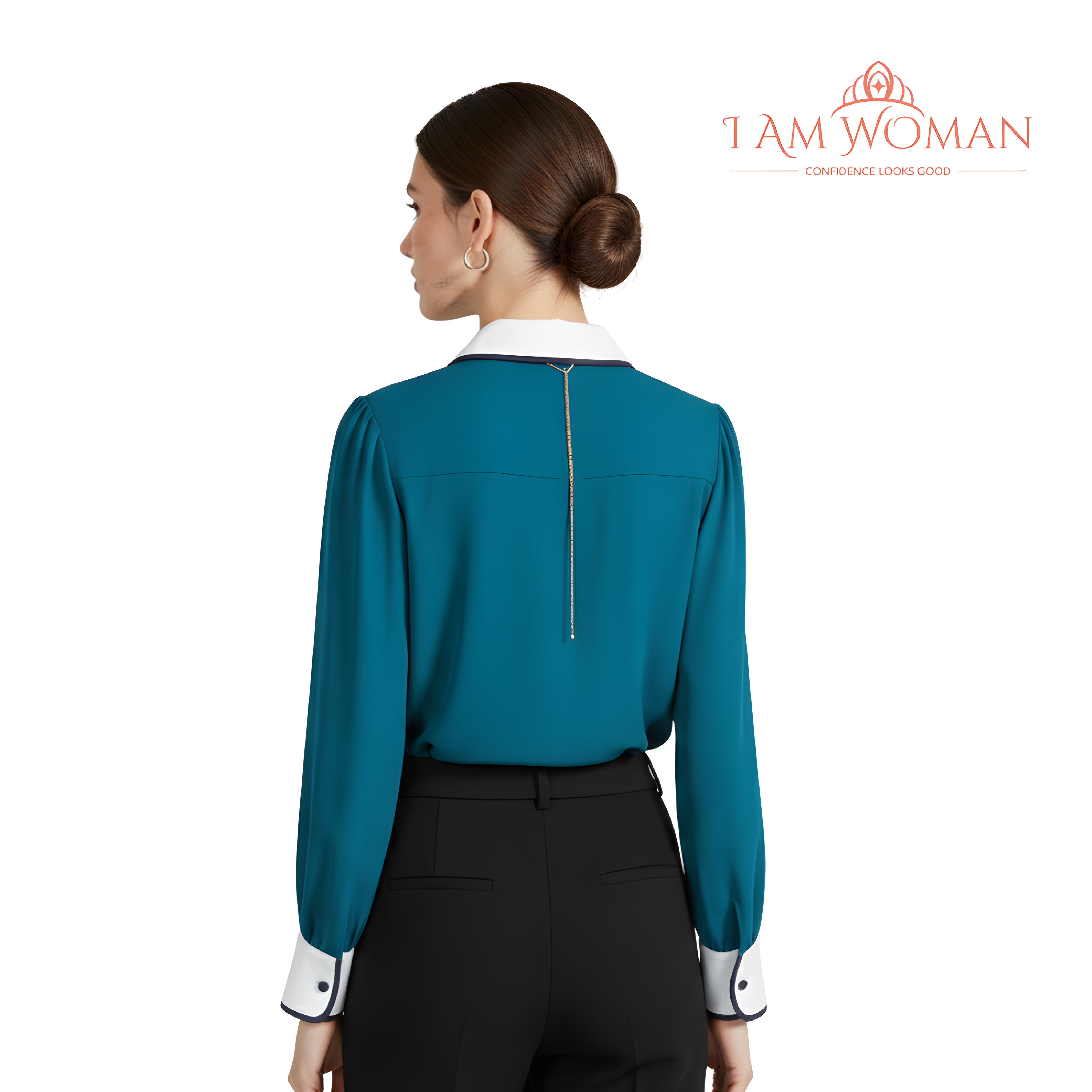 Emerald Green Blouse with Navy Necktie