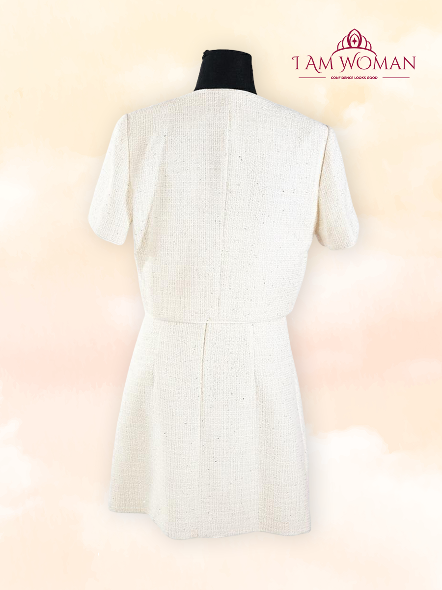 Cream Textured Bow Accent Blazer Dress