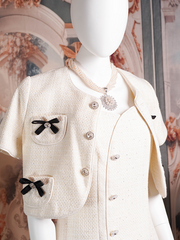 Cream Textured Bow Accent Blazer Dress