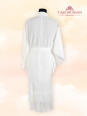 Ivory White Pleated Kimono Sleeve Belted Dress