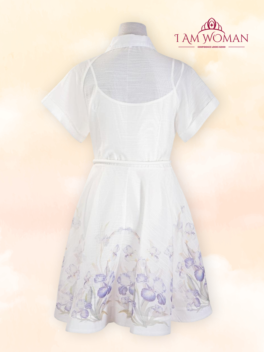 Soft White Floral Embroidered Shirt Dress