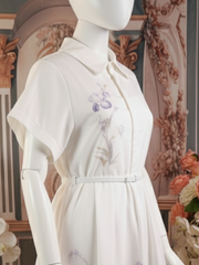 Soft White Floral Embroidered Shirt Dress