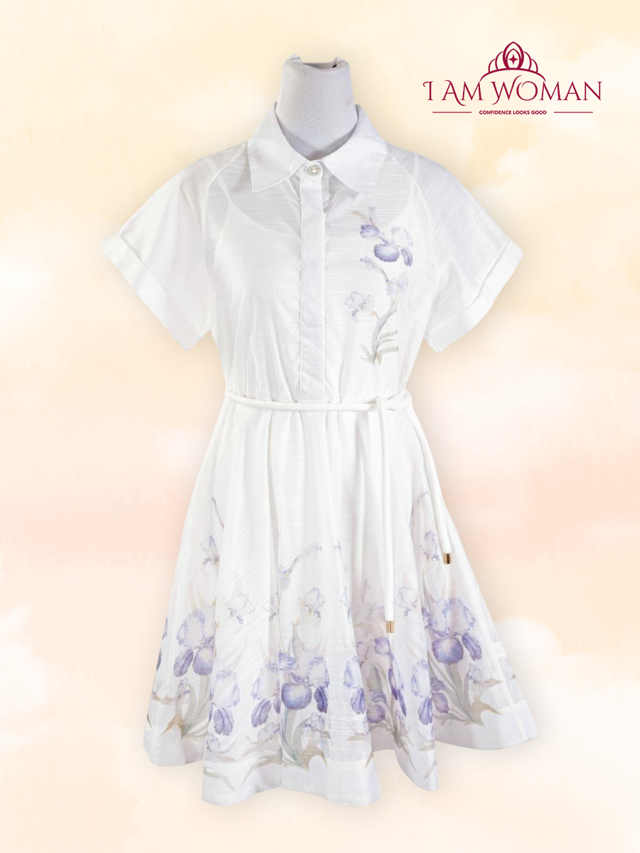 Soft White Floral Embroidered Shirt Dress