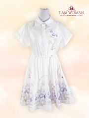 Soft White Floral Embroidered Shirt Dress