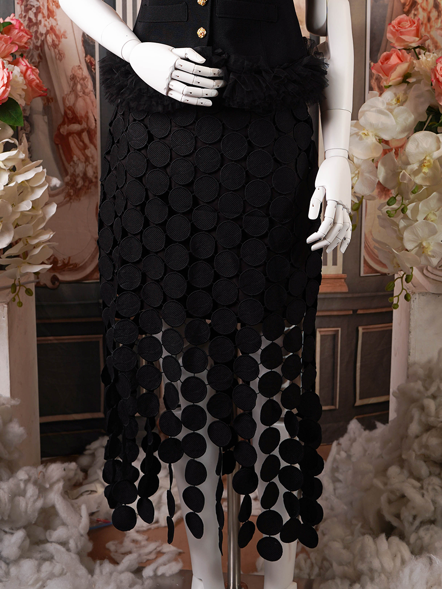 Black Circle Embellished Skirt