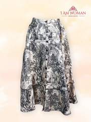 Off-white button-down midi skirt with a black and white animal print