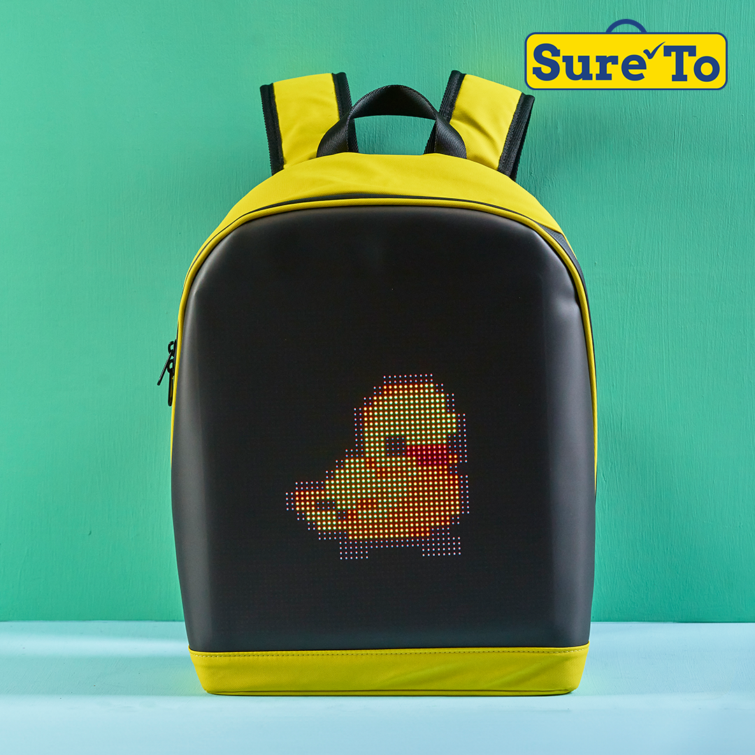 LED Backpack Medium Nylon Neon Yellow with Black Lining Shoulder Strap