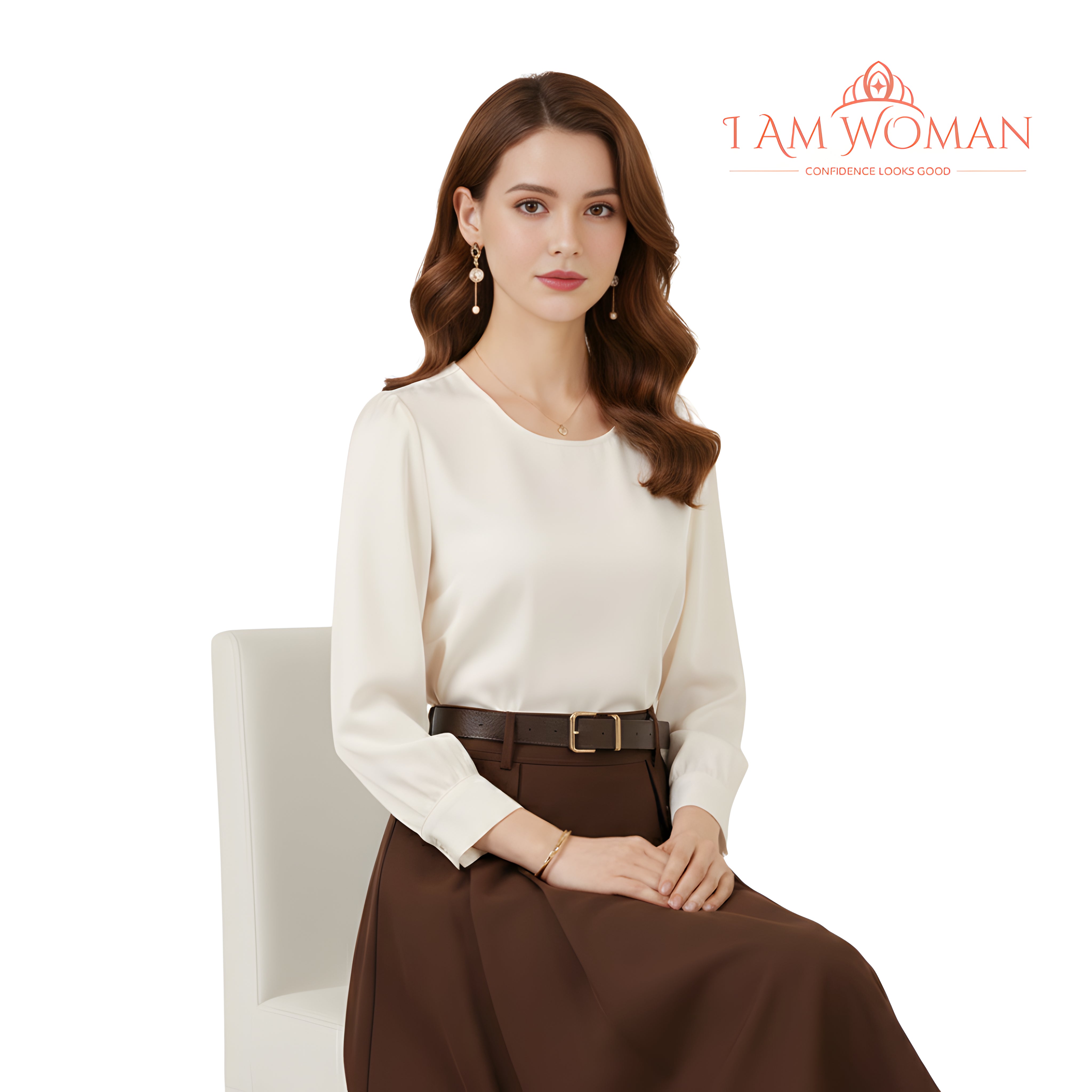 I Am Woman Chocolate Brown Belted Pleated Midi Skirt