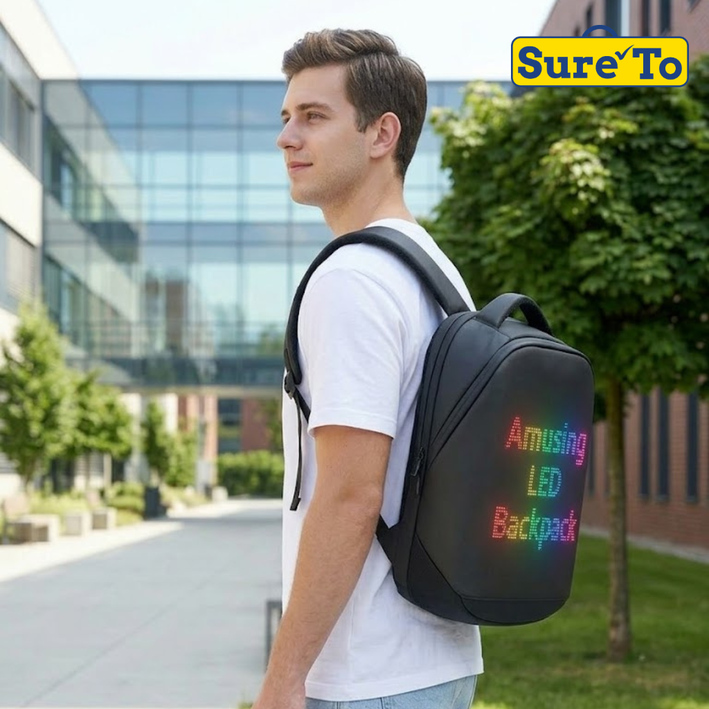 Sureto LED Backpack Nylon Plain Black T3