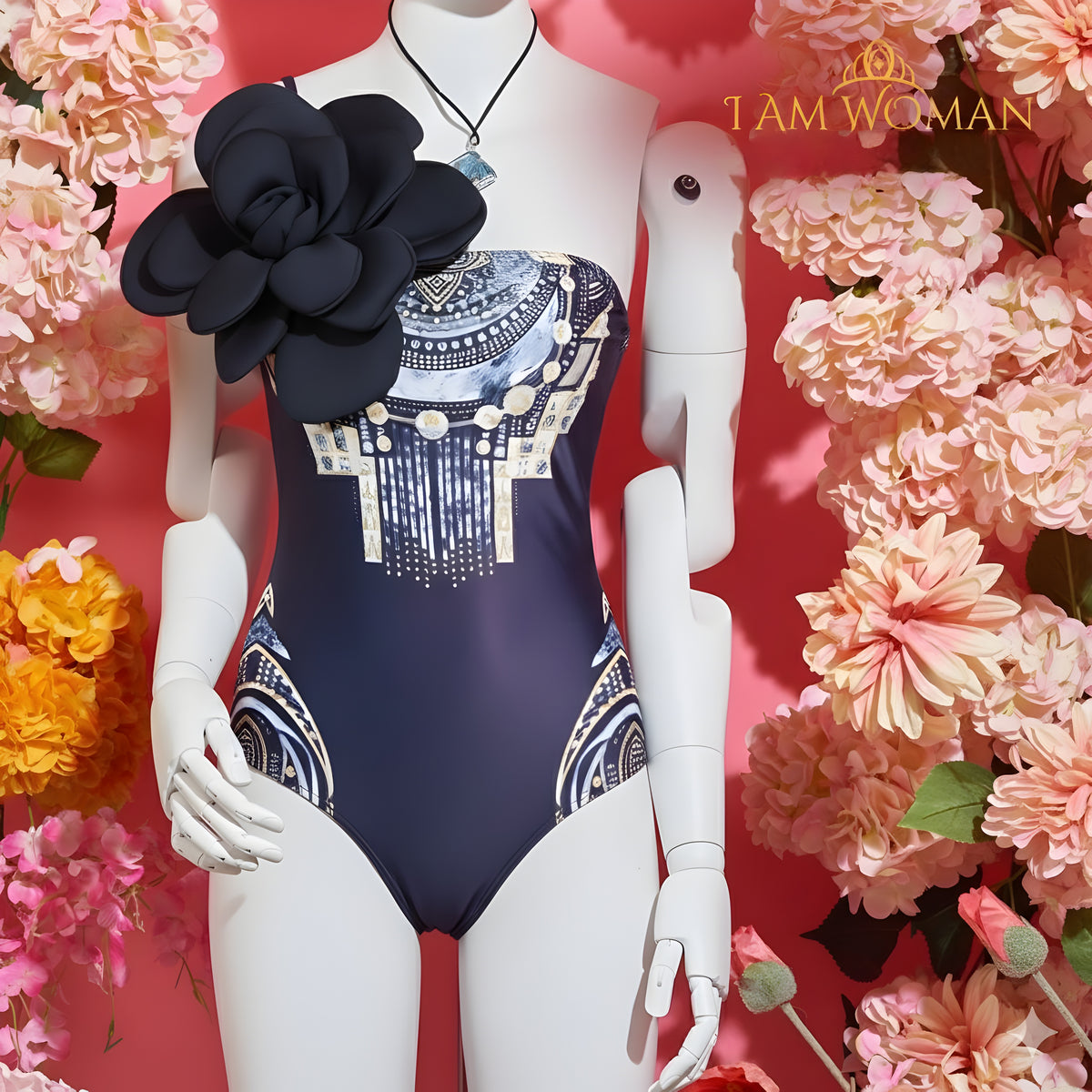 I Am Woman Black Floral Body Suit