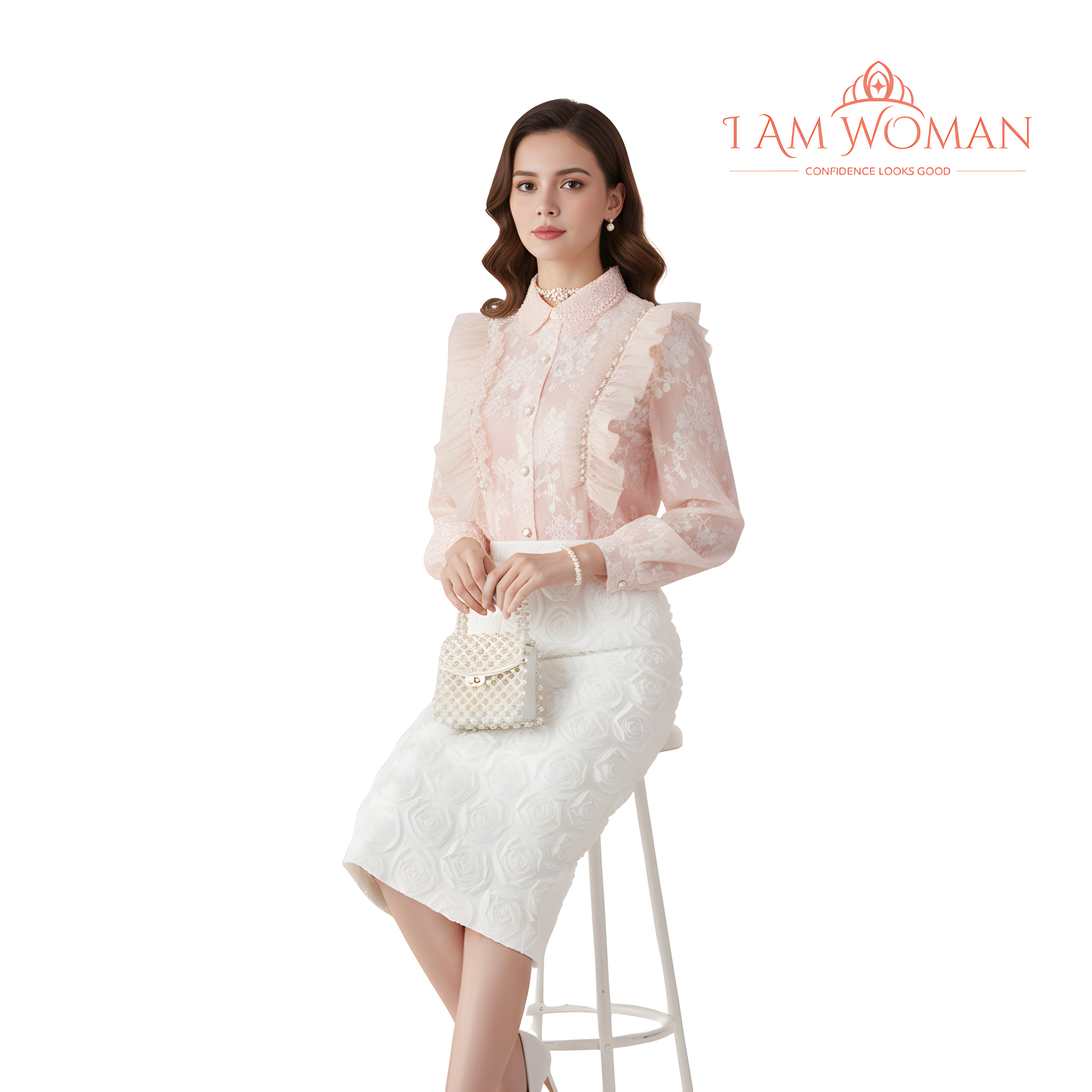 I Am Woman Blush Pink Sheer Lace Ruffled Blouse