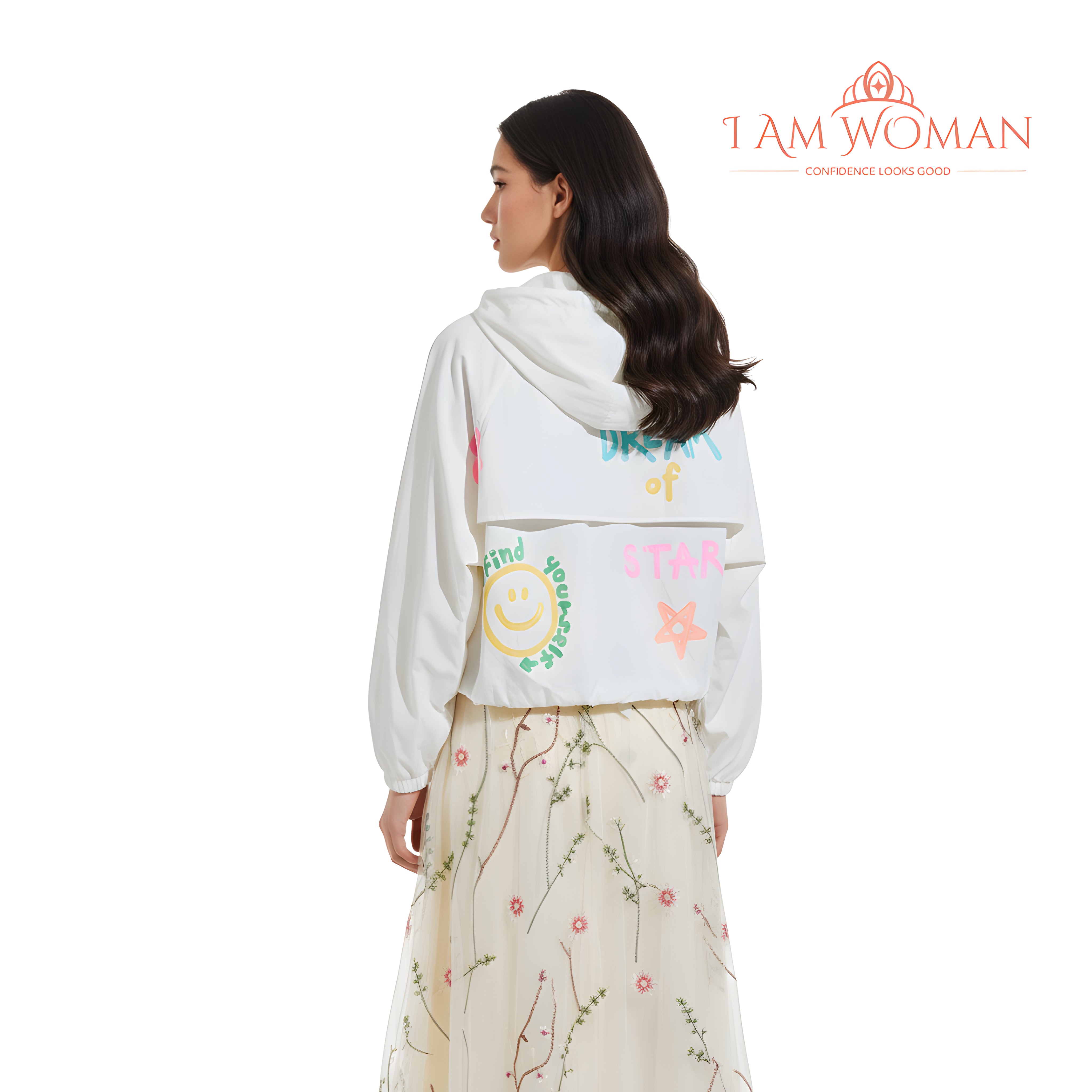 I Am Woman White Cropped Zip-Up Jacket
