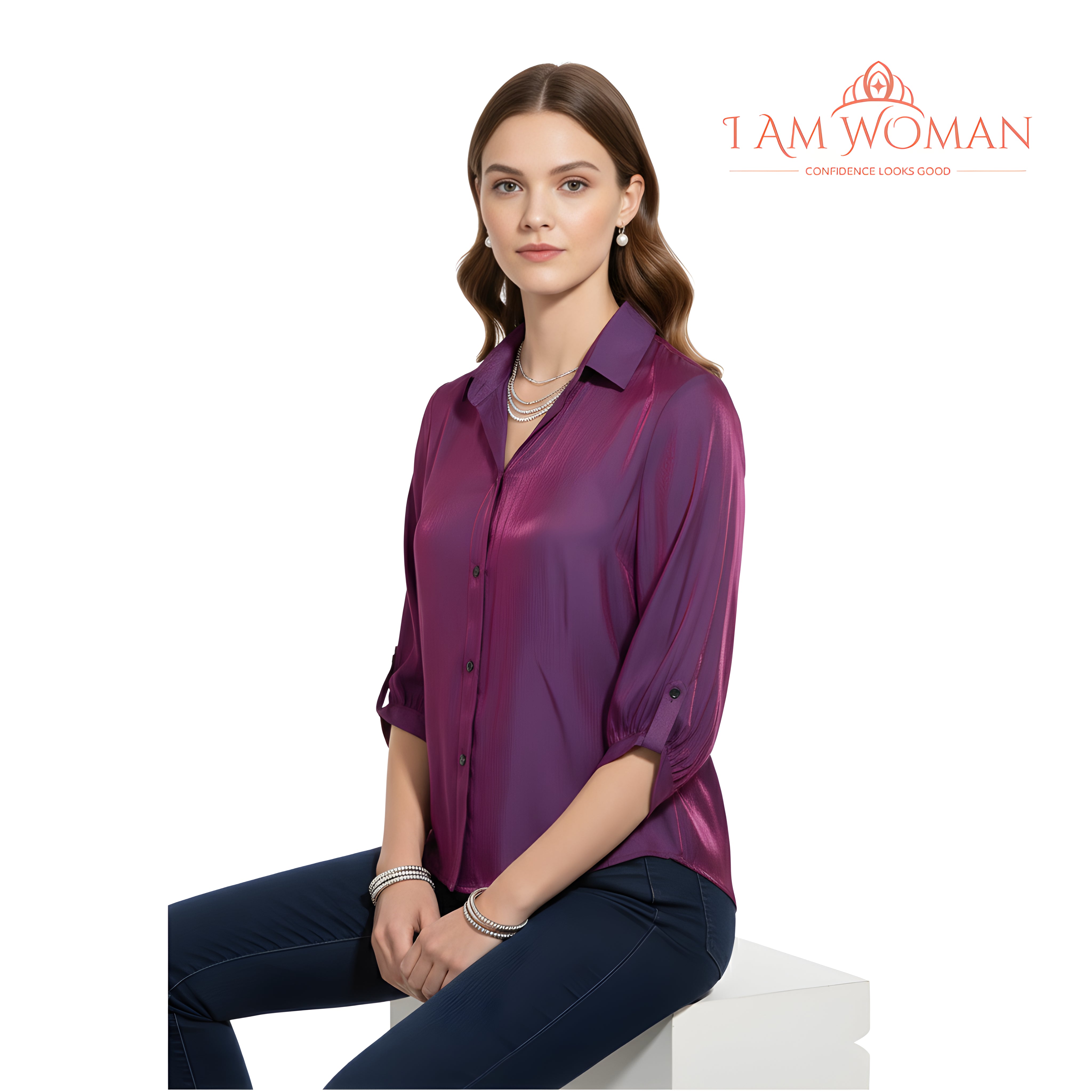 I Am Woman Purple Button-Down Blouse