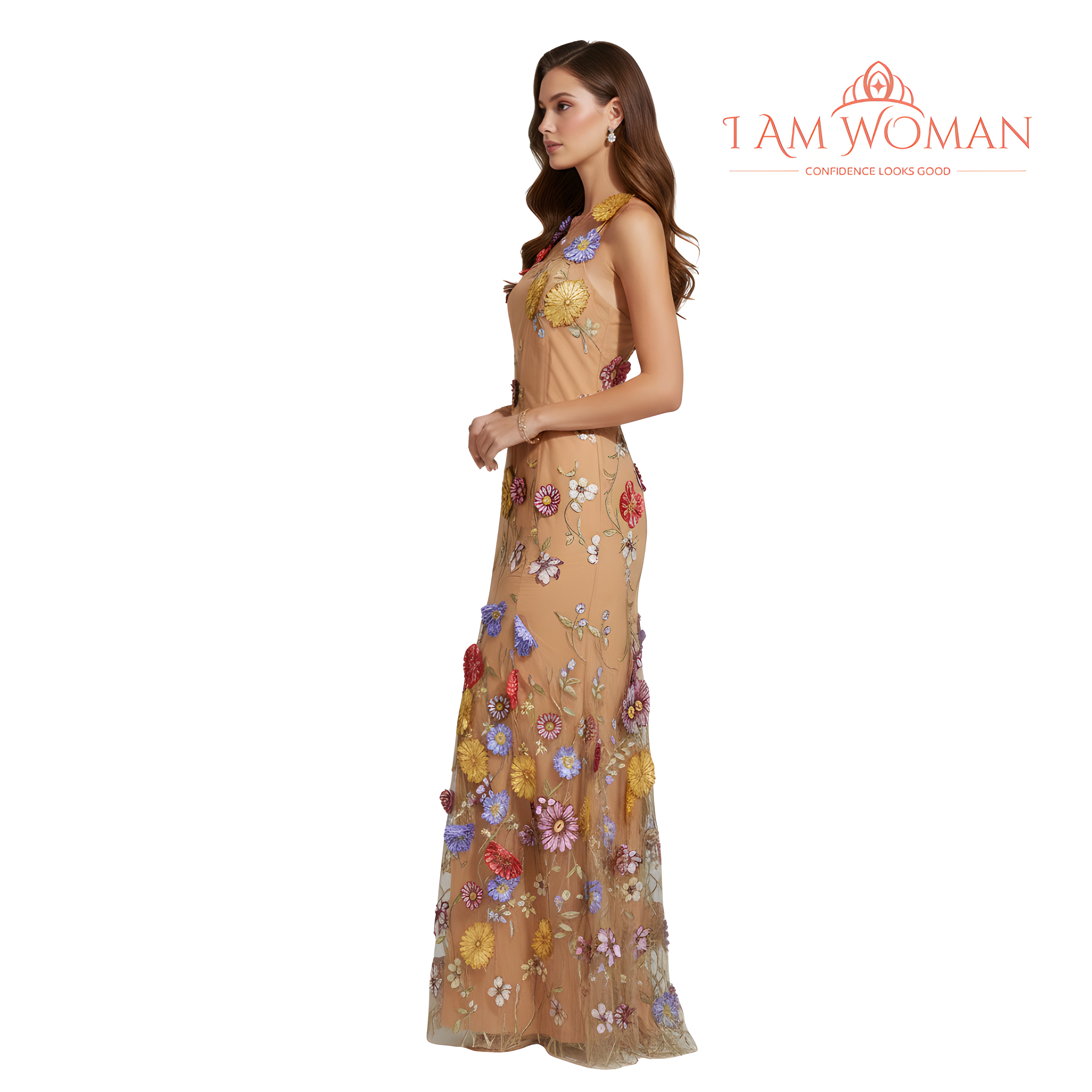 I Am Woman Beige Floral Maxi Dress