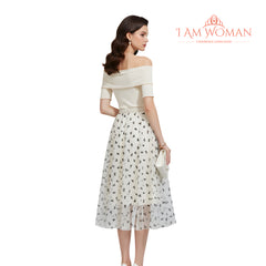 I Am Woman Off-White Tulle Skirt with Black Bows Print