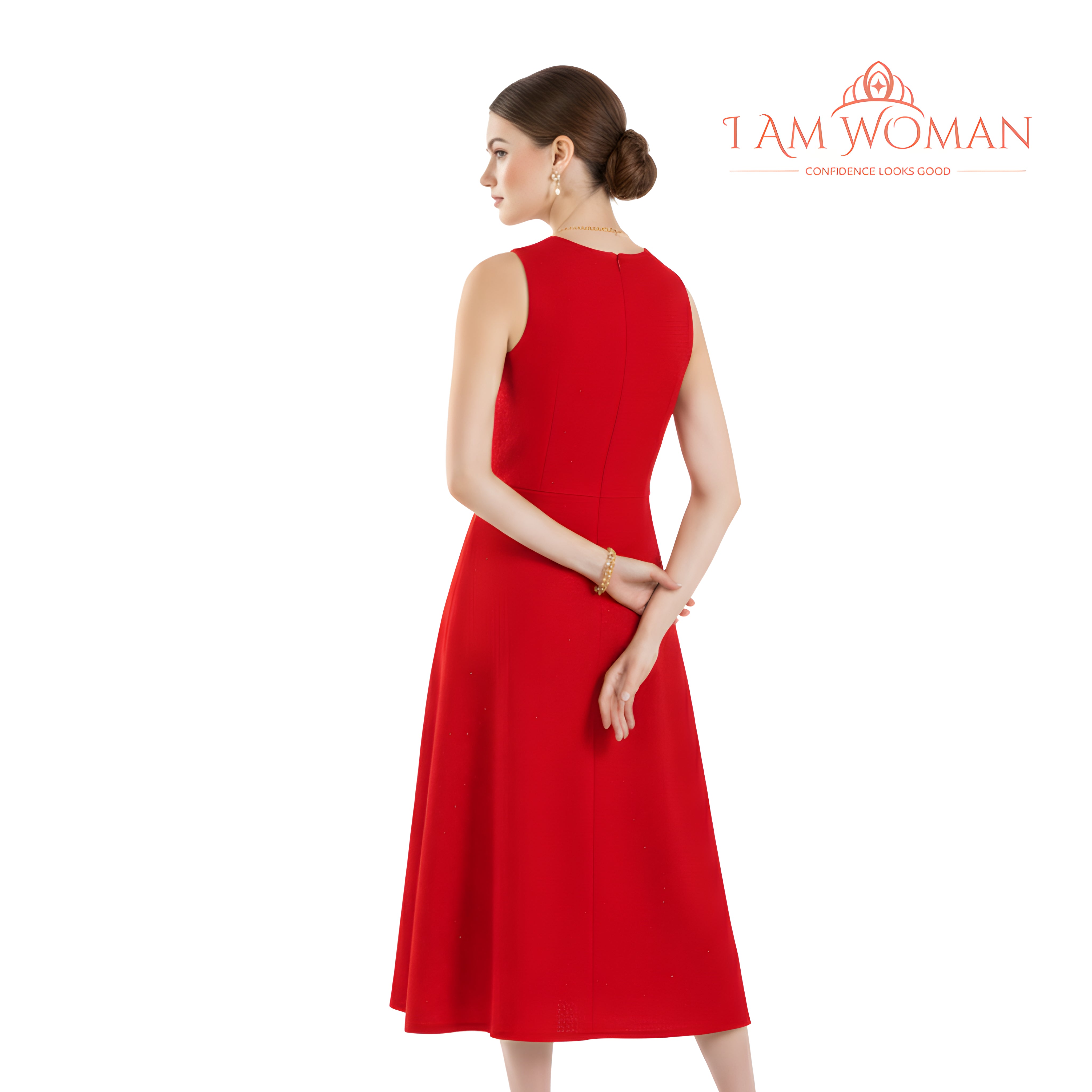 I Am Woman Crimson Red Shimmer Long Dress