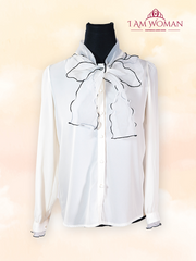 White Blouse With Black Line Bow Detail