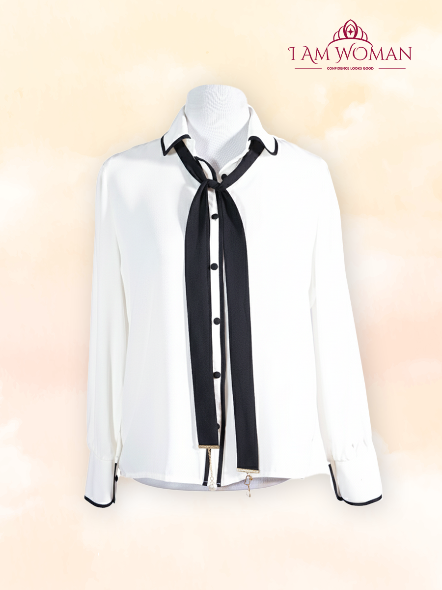 White Blouse With Black Necktie