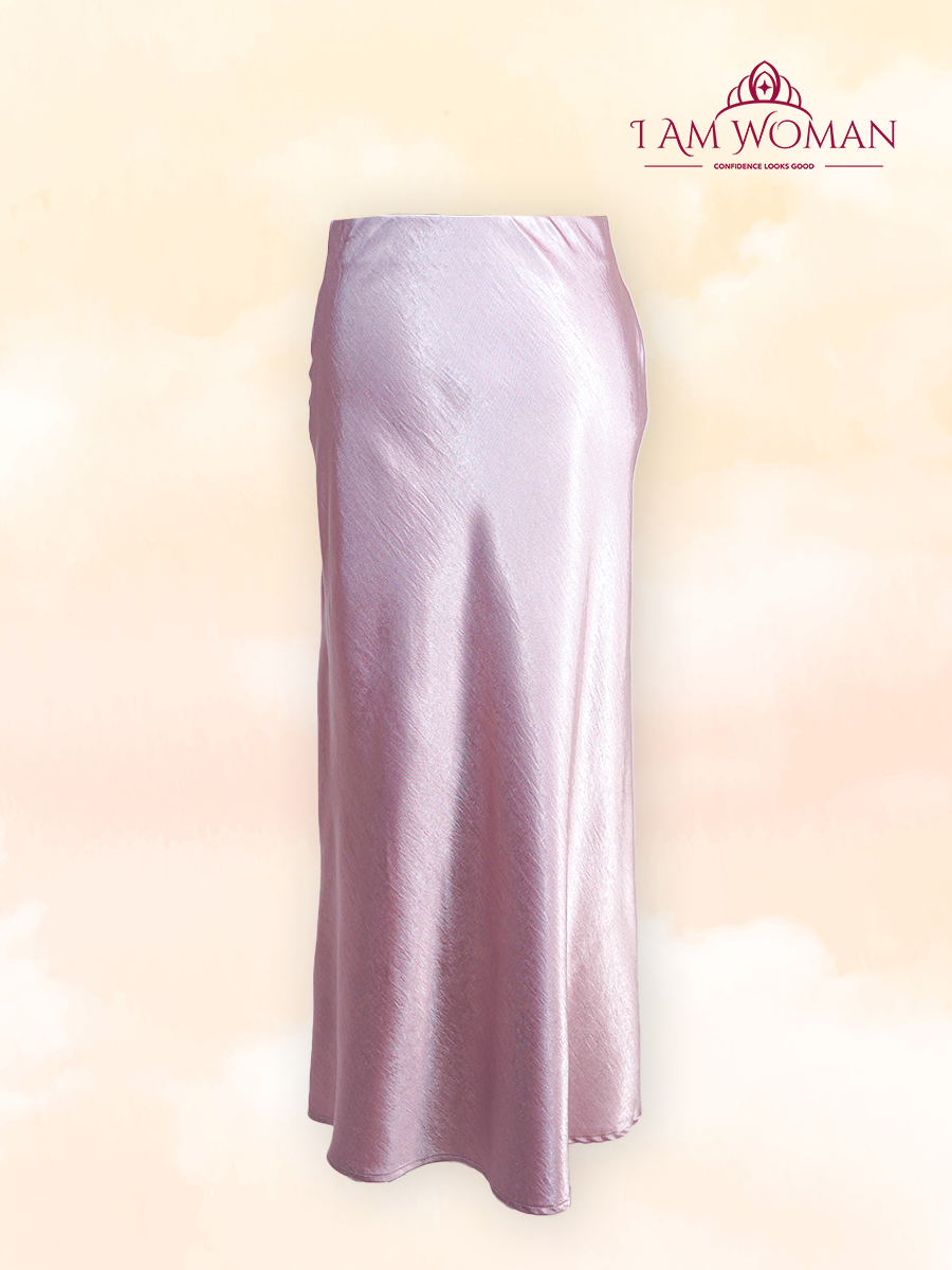 Blush Pink Satin A-Line Maxi Skirt
