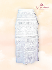 White floral lace midi skirt