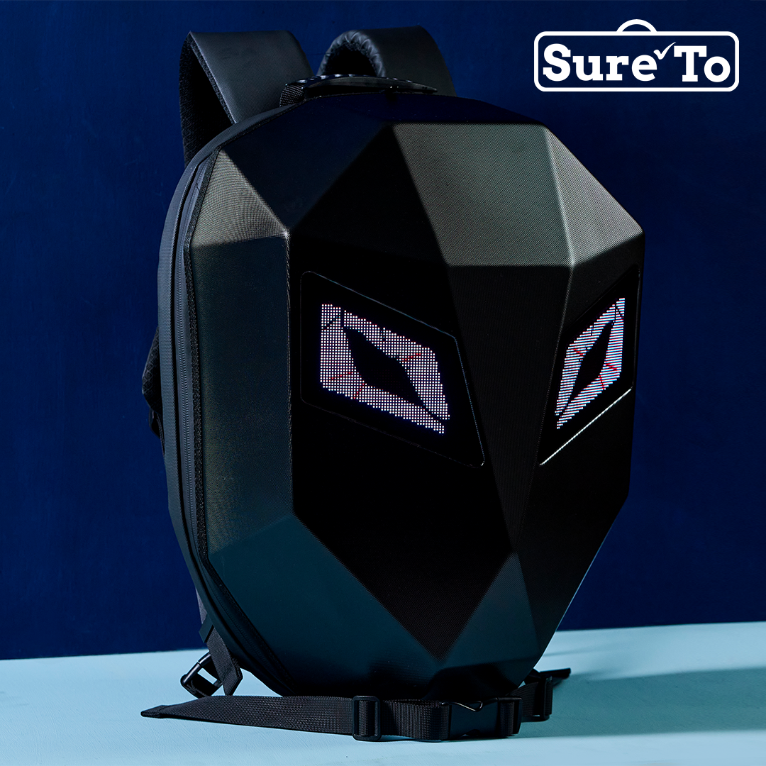 LED Rider Backpack Hard-shell PVC Plain Black