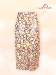 Multicolor Sequin Floral Pattern Pencil Skirt Medium