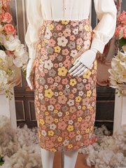 Multicolor Sequin Floral Pattern Pencil Skirt Medium