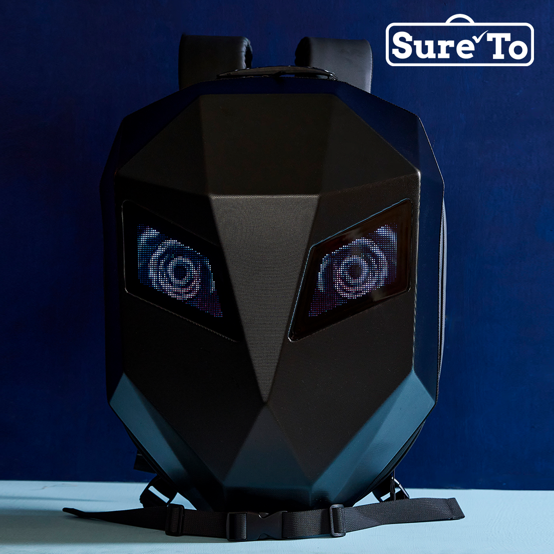 LED Rider Backpack Hard-shell PVC Plain Black