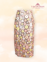 Multicolor Sequin Floral Pattern Pencil Skirt Medium