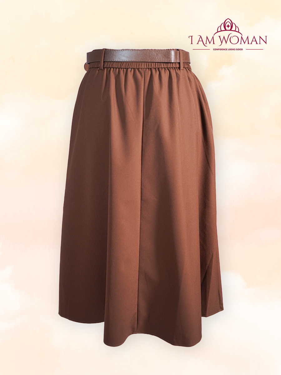Chocolate Brown Belted Pleated Midi Skirt