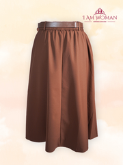 Chocolate Brown Belted Pleated Midi Skirt