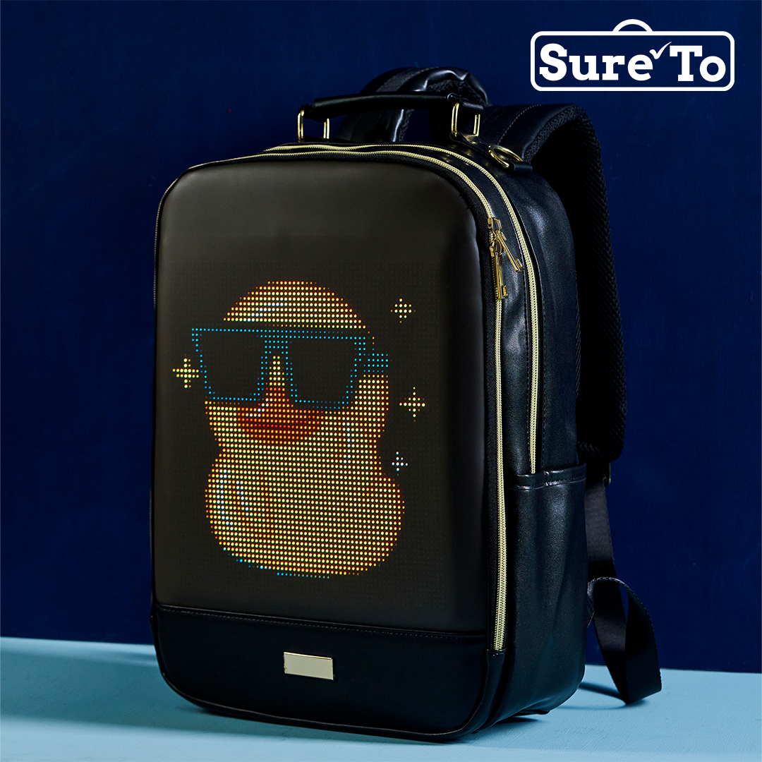 LED Backpack Nylon PLain Black with Gold Hardware