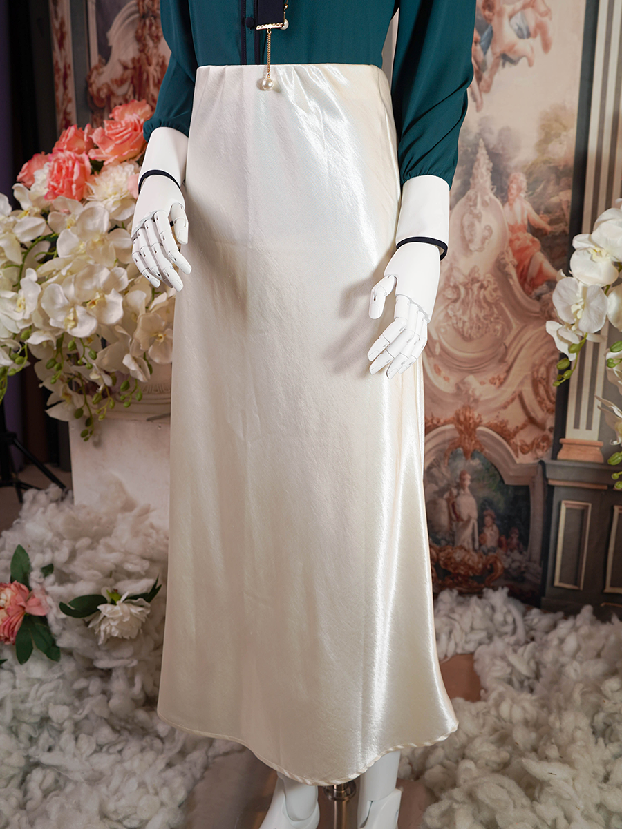 Ivory Satin High-Waisted Skirt