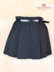 Black Pleated Mini Skirt With Belt