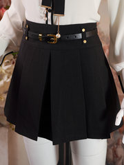 Black Pleated Mini Skirt With Belt