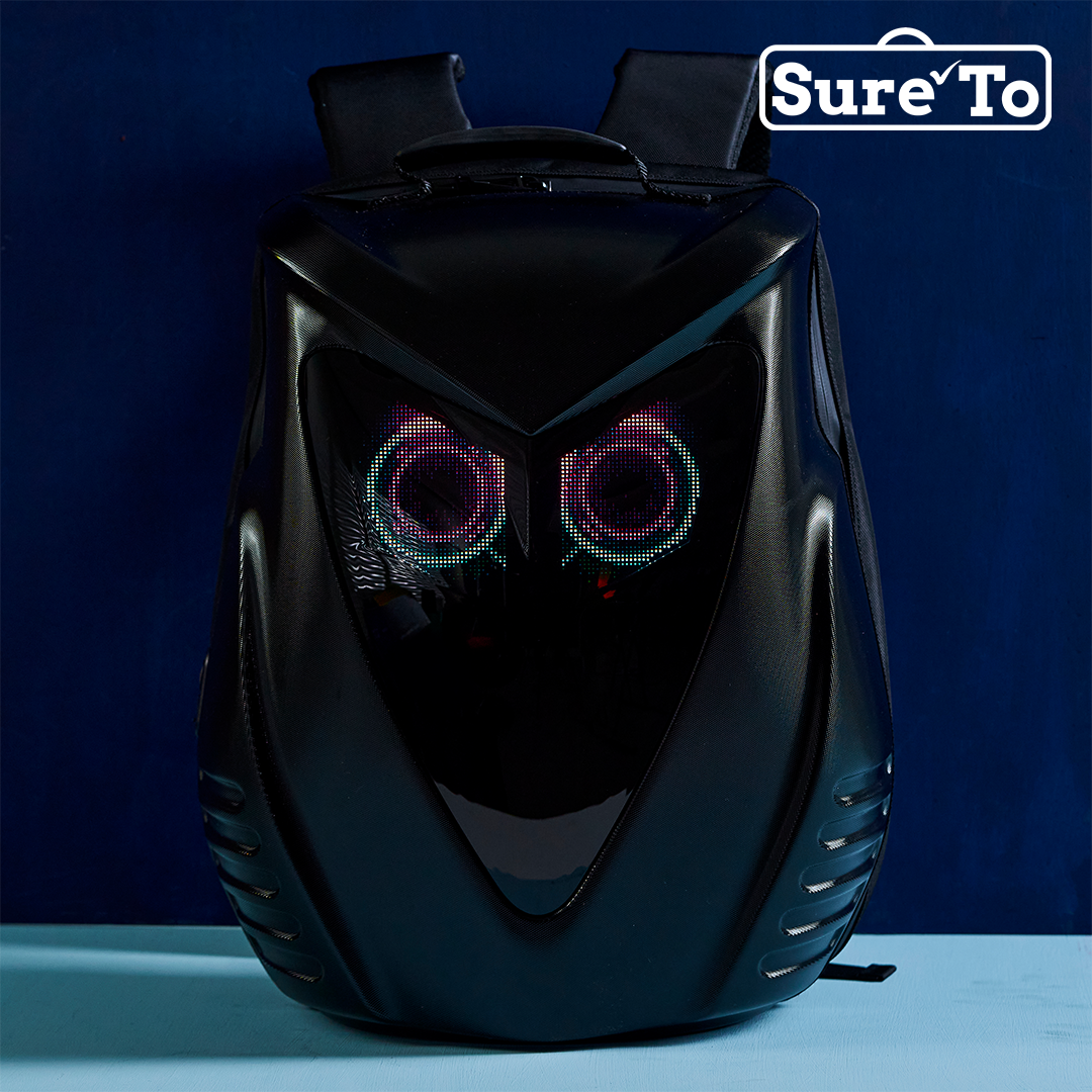 LED Knight Backpack Hard-shell PVC Plain Black