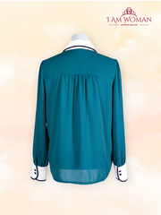 Emerald Green Blouse with Black Neck Tie