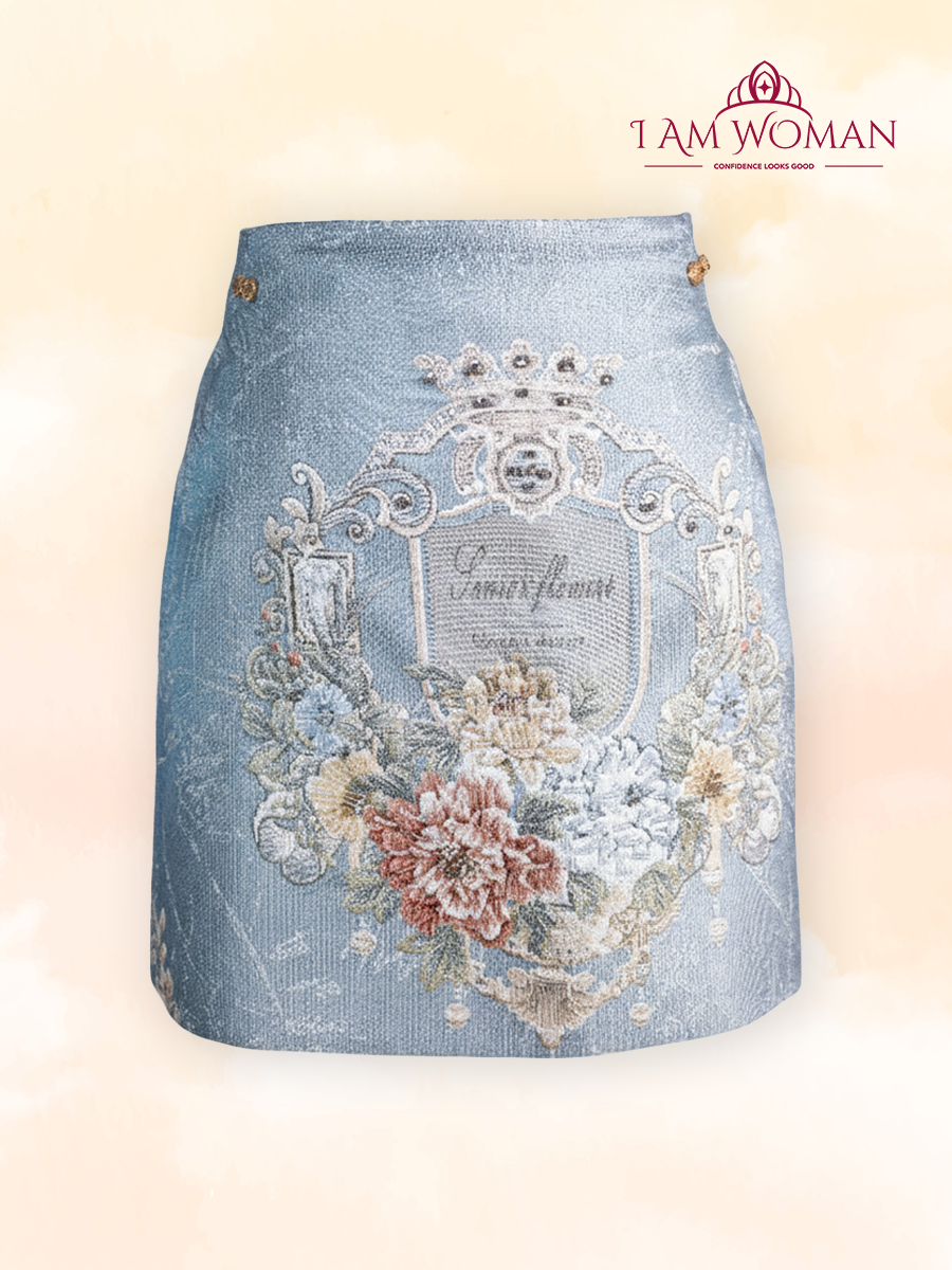 Powder Blue Embroidered 3D Floral Skirt