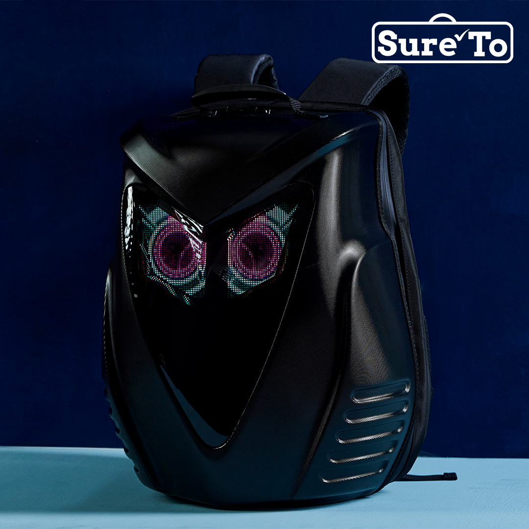 LED Knight Backpack Hard-shell PVC Plain Black