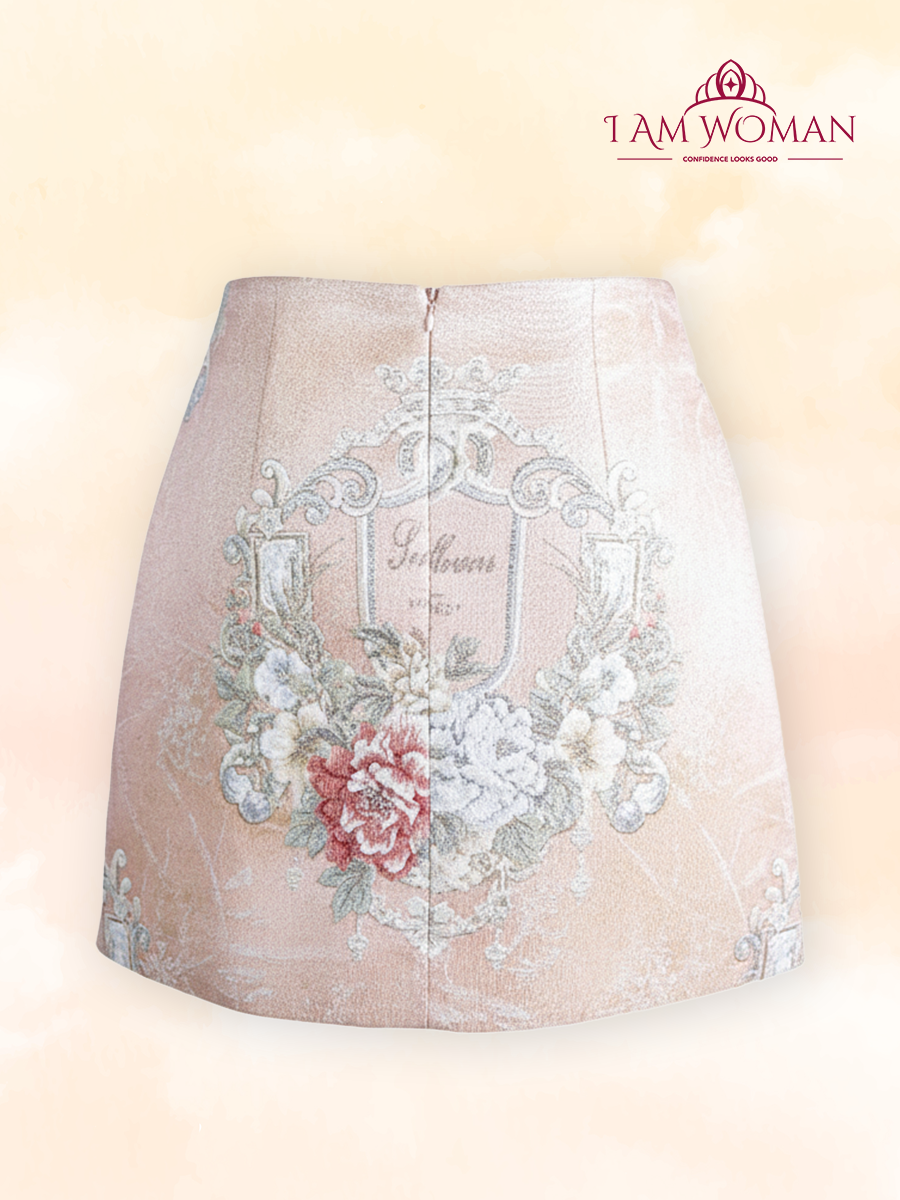 Blush Velvet Embroidered 3D Floral Skirt