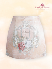 Blush Velvet Embroidered 3D Floral Skirt