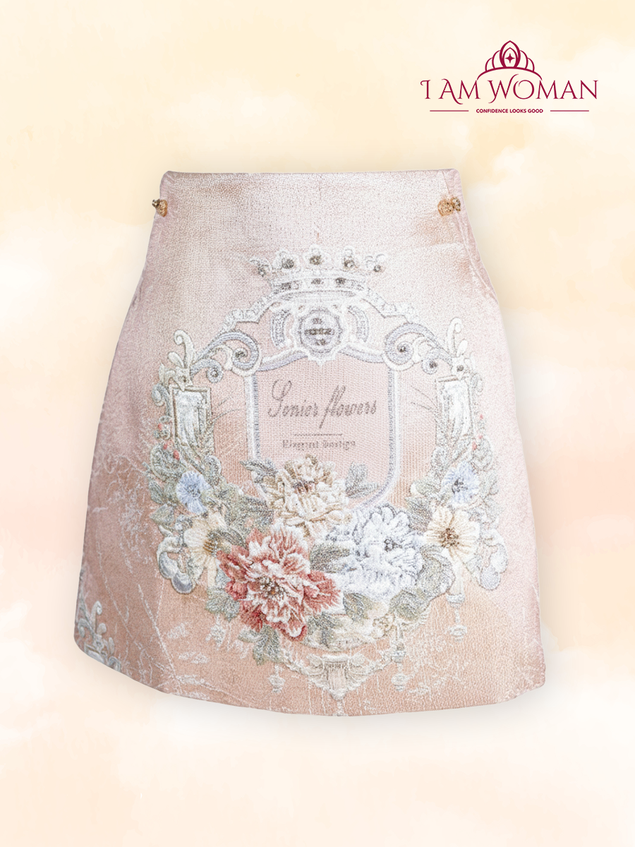 Blush Velvet Embroidered 3D Floral Skirt