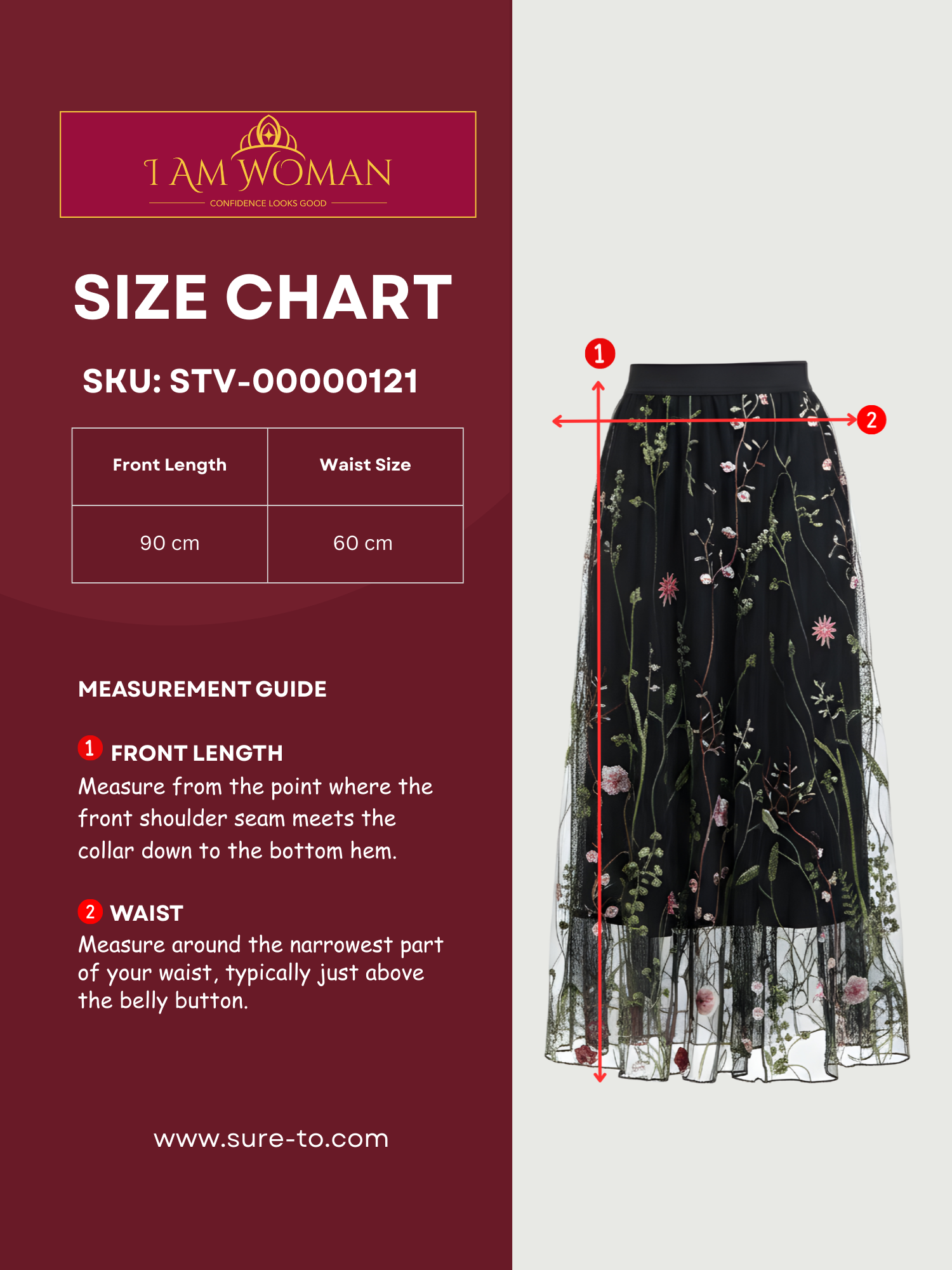 I Am Woman Black Floral Embroidered Tulle Skirt