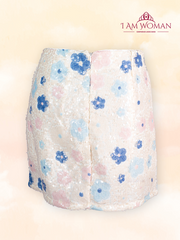 Pastel Sequin Floral Embellished Mini Skirt Large